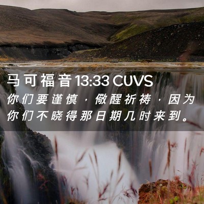 Picture 02 - 马 可 福 音 13:33 CUVS - 你 们 要 谨 慎 ， 儆 醒 祈 祷 ， 因 - Bible Verse Picture