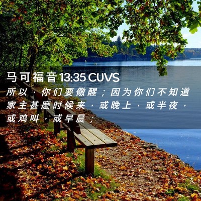 Picture 02 - 马 可 福 音 13:35 CUVS - 所 以 ， 你 们 要 儆 醒 ； 因 为 你 - Bible Verse Picture