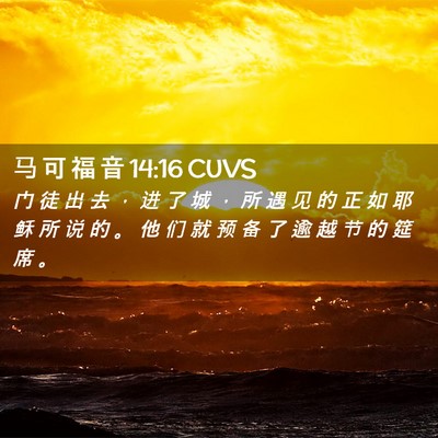 Picture 02 - 马 可 福 音 14:16 CUVS - 门 徒 出 去 ， 进 了 城 ， 所 遇 见 - Bible Verse Picture