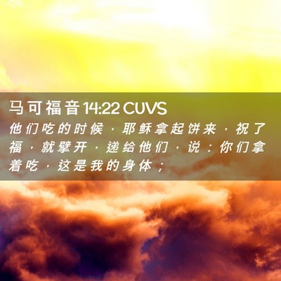 Picture 02 - 马 可 福 音 14:22 CUVS - 他 们 吃 的 时 候 ， 耶 稣 拿 起 饼 - Bible Verse Picture