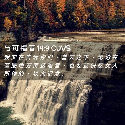 Picture 02 - 马 可 福 音 14:9 CUVS - 我 实 在 告 诉 你 们 ， 普 天 之 下 - Bible Verse Picture