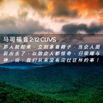 Picture 02 - 马 可 福 音 2:12 CUVS - 那 人 就 起 来 ， 立 刻 拿 着 褥 子 - Bible Verse Picture