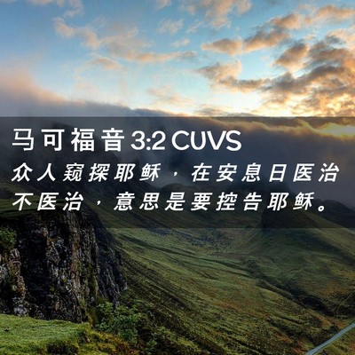 Picture 02 - 马 可 福 音 3:2 CUVS - 众 人 窥 探 耶 稣 ， 在 安 息 日 医 - Bible Verse Picture