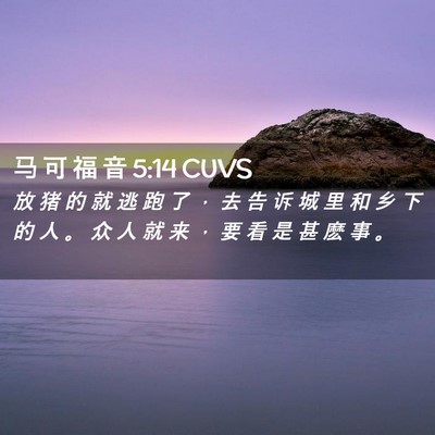 Picture 02 - 马 可 福 音 5:14 CUVS - 放 猪 的 就 逃 跑 了 ， 去 告 诉 城 - Bible Verse Picture