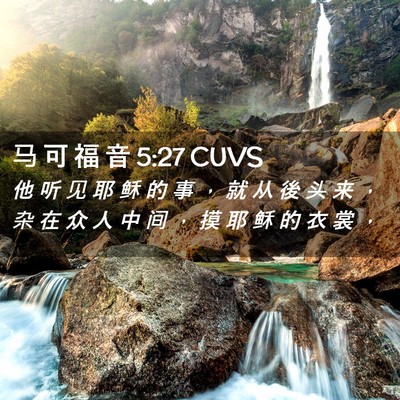 Picture 02 - 马 可 福 音 5:27 CUVS - 他 听 见 耶 稣 的 事 ， 就 从 後 头 - Bible Verse Picture