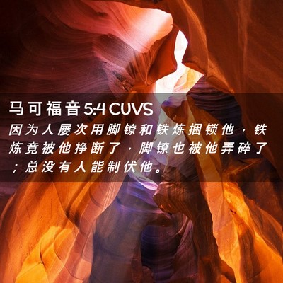 Picture 02 - 马 可 福 音 5:4 CUVS - 因 为 人 屡 次 用 脚 镣 和 铁 炼 捆 - Bible Verse Picture