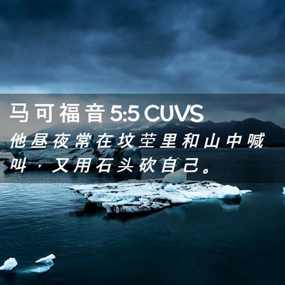 Picture 02 - 马 可 福 音 5:5 CUVS - 他 昼 夜 常 在 坟 茔 里 和 山 中 喊 - Bible Verse Picture