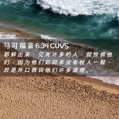Picture 02 - 马 可 福 音 6:34 CUVS - 耶 稣 出 来 ， 见 有 许 多 的 人 ， - Bible Verse Picture