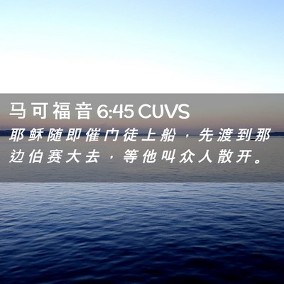 Picture 02 - 马 可 福 音 6:45 CUVS - 耶 稣 随 即 催 门 徒 上 船 ， 先 渡 - Bible Verse Picture