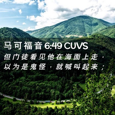 Picture 02 - 马 可 福 音 6:49 CUVS - 但 门 徒 看 见 他 在 海 面 上 走 ， - Bible Verse Picture