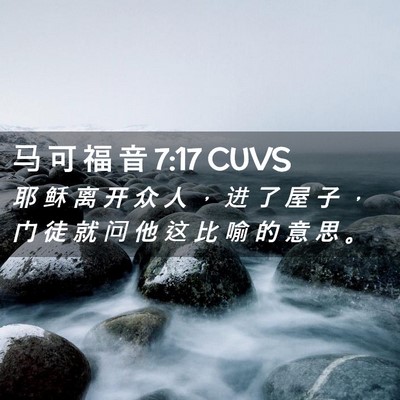 Picture 02 - 马 可 福 音 7:17 CUVS - 耶 稣 离 开 众 人 ， 进 了 屋 子 ， - Bible Verse Picture