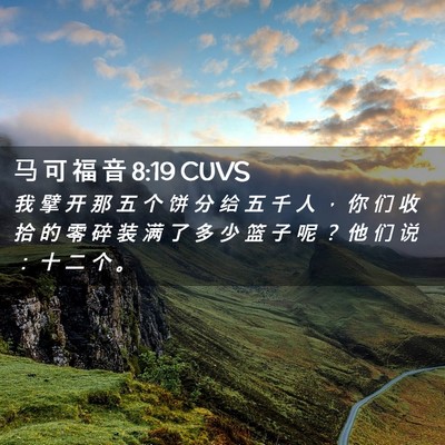 Picture 02 - 马 可 福 音 8:19 CUVS - 我 擘 开 那 五 个 饼 分 给 五 千 人 - Bible Verse Picture