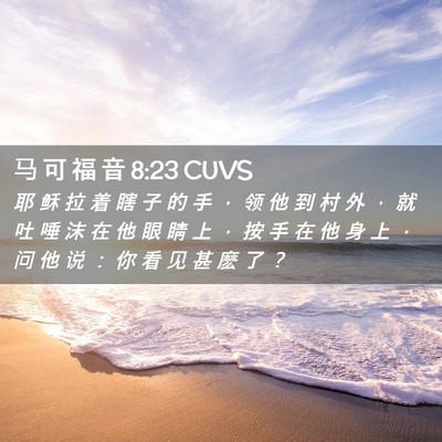 Picture 02 - 马 可 福 音 8:23 CUVS - 耶 稣 拉 着 瞎 子 的 手 ， 领 他 到 - Bible Verse Picture