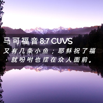 Picture 02 - 马 可 福 音 8:7 CUVS - 又 有 几 条 小 鱼 ； 耶 稣 祝 了 福 - Bible Verse Picture