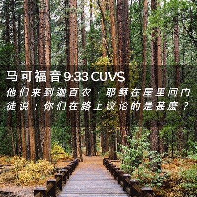 Picture 02 - 马 可 福 音 9:33 CUVS - 他 们 来 到 迦 百 农 ， 耶 稣 在 屋 - Bible Verse Picture