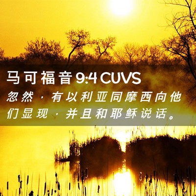Picture 02 - 马 可 福 音 9:4 CUVS - 忽 然 ， 有 以 利 亚 同 摩 西 向 他 - Bible Verse Picture