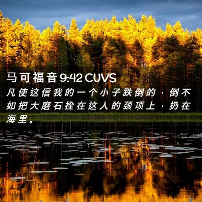Picture 02 - 马 可 福 音 9:42 CUVS - 凡 使 这 信 我 的 一 个 小 子 跌 倒 - Bible Verse Picture