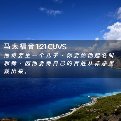 Picture 02 - 马 太 福 音 1:21 CUVS - 他 将 要 生 一 个 儿 子 ， 你 要 给 - Bible Verse Picture