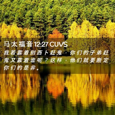 Picture 02 - 马 太 福 音 12:27 CUVS - 我 若 靠 着 别 西 卜 赶 鬼 ， 你 们 - Bible Verse Picture