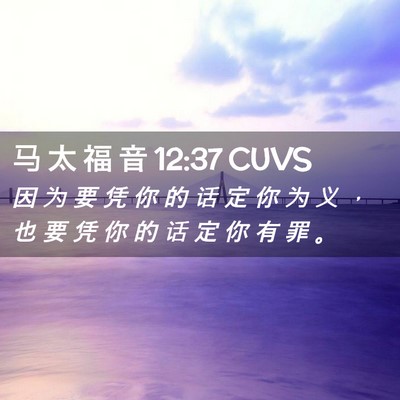 Picture 02 - 马 太 福 音 12:37 CUVS - 因 为 要 凭 你 的 话 定 你 为 义 ， - Bible Verse Picture
