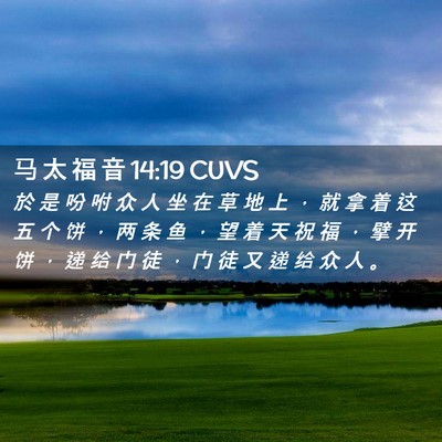 Picture 02 - 马 太 福 音 14:19 CUVS - 於 是 吩 咐 众 人 坐 在 草 地 上 ， - Bible Verse Picture