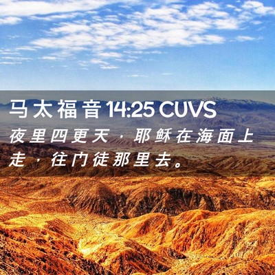 Picture 02 - 马 太 福 音 14:25 CUVS - 夜 里 四 更 天 ， 耶 稣 在 海 面 上 - Bible Verse Picture