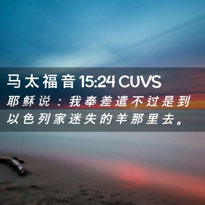 Picture 02 - 马 太 福 音 15:24 CUVS - 耶 稣 说 ： 我 奉 差 遣 不 过 是 到 - Bible Verse Picture