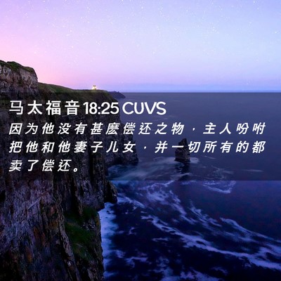 Picture 02 - 马 太 福 音 18:25 CUVS - 因 为 他 没 有 甚 麽 偿 还 之 物 ， - Bible Verse Picture