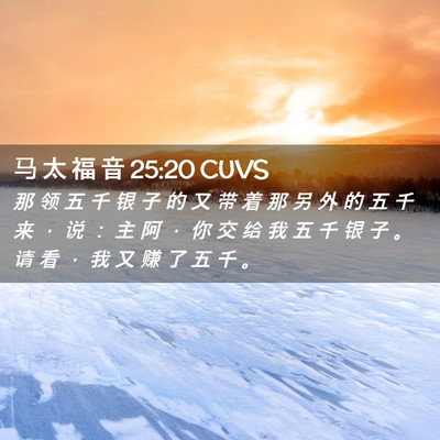 Picture 02 - 马 太 福 音 25:20 CUVS - 那 领 五 千 银 子 的 又 带 着 那 另 - Bible Verse Picture