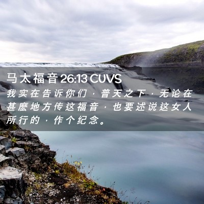 Picture 02 - 马 太 福 音 26:13 CUVS - 我 实 在 告 诉 你 们 ， 普 天 之 下 - Bible Verse Picture