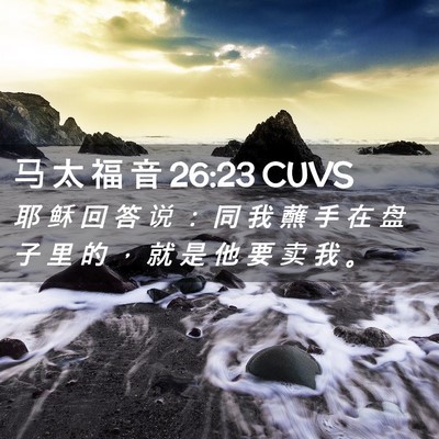 Picture 02 - 马 太 福 音 26:23 CUVS - 耶 稣 回 答 说 ： 同 我 蘸 手 在 盘 - Bible Verse Picture