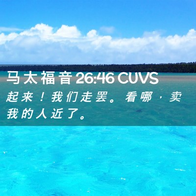 Picture 02 - 马 太 福 音 26:46 CUVS - 起 来 ！ 我 们 走 罢 。 看 哪 ， 卖 - Bible Verse Picture