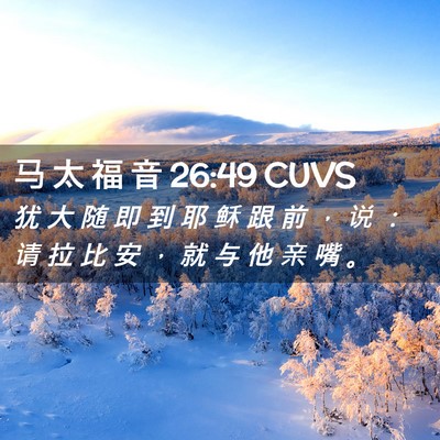 Picture 02 - 马 太 福 音 26:49 CUVS - 犹 大 随 即 到 耶 稣 跟 前 ， 说 ： - Bible Verse Picture