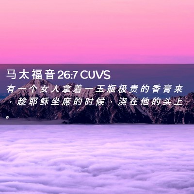 Picture 02 - 马 太 福 音 26:7 CUVS - 有 一 个 女 人 拿 着 一 玉 瓶 极 贵 - Bible Verse Picture