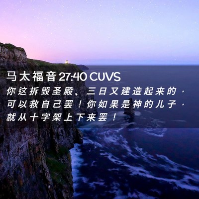 Picture 02 - 马 太 福 音 27:40 CUVS - 你 这 拆 毁 圣 殿 、 三 日 又 建 造 - Bible Verse Picture