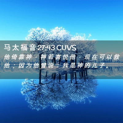 Picture 02 - 马 太 福 音 27:43 CUVS - 他 倚 靠 神 ， 神 若 喜 悦 他 ， 现 - Bible Verse Picture