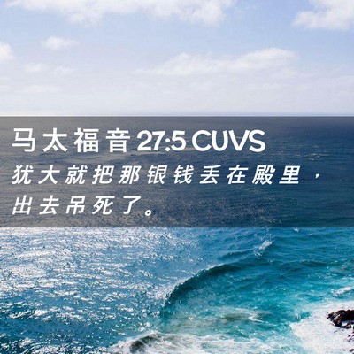 Picture 02 - 马 太 福 音 27:5 CUVS - 犹 大 就 把 那 银 钱 丢 在 殿 里 ， - Bible Verse Picture