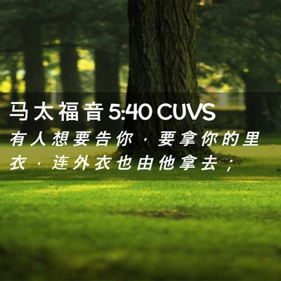 Picture 02 - 马 太 福 音 5:40 CUVS - 有 人 想 要 告 你 ， 要 拿 你 的 里 - Bible Verse Picture