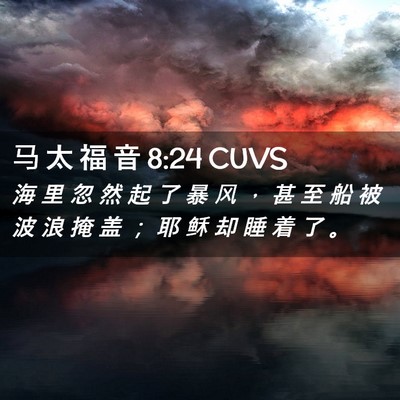 Picture 02 - 马 太 福 音 8:24 CUVS - 海 里 忽 然 起 了 暴 风 ， 甚 至 船 - Bible Verse Picture