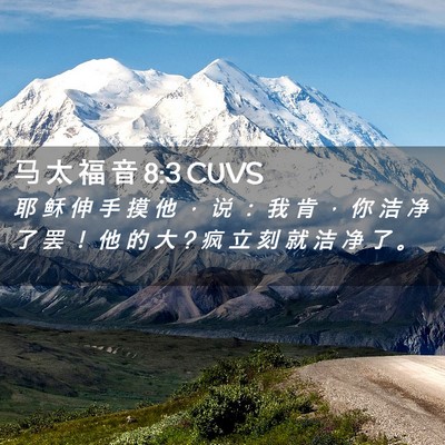 Picture 02 - 马 太 福 音 8:3 CUVS - 耶 稣 伸 手 摸 他 ， 说 ： 我 肯 ， - Bible Verse Picture