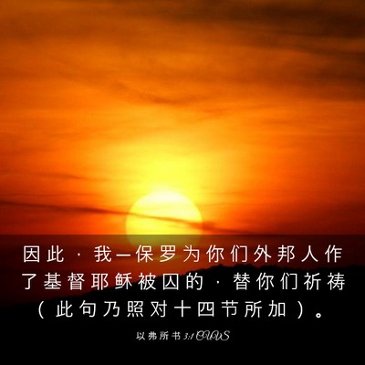 Picture 03 - 以 弗 所 书 3:1 CUVS - 因 此 ， 我 ─ 保 罗 为 你 们 外 邦 - Bible Verse Picture