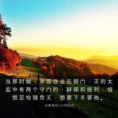 Picture 03 - 以 斯 帖 记 2:21 CUVS - 当 那 时 候 ， 末 底 改 坐 在 朝 门 - Bible Verse Picture