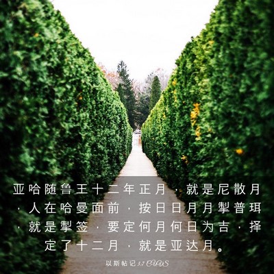 Picture 03 - 以 斯 帖 记 3:7 CUVS - 亚 哈 随 鲁 王 十 二 年 正 月 ， 就 - Bible Verse Picture