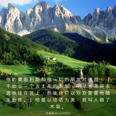 Picture 03 - 以 斯 帖 记 5:14 CUVS - 他 的 妻 细 利 斯 和 他 一 切 的 朋 - Bible Verse Picture