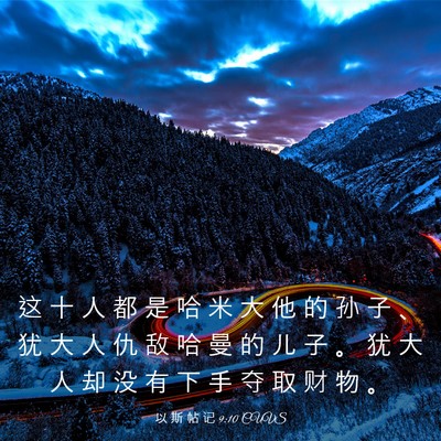 Picture 03 - 以 斯 帖 记 9:10 CUVS - 这 十 人 都 是 哈 米 大 他 的 孙 子 - Bible Verse Picture