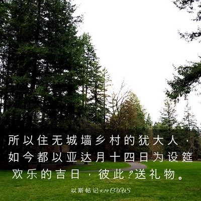 Picture 03 - 以 斯 帖 记 9:19 CUVS - 所 以 住 无 城 墙 乡 村 的 犹 大 人 - Bible Verse Picture
