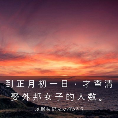 Picture 03 - 以 斯 拉 记 10:17 CUVS - 到 正 月 初 一 日 ， 才 查 清 娶 外 - Bible Verse Picture