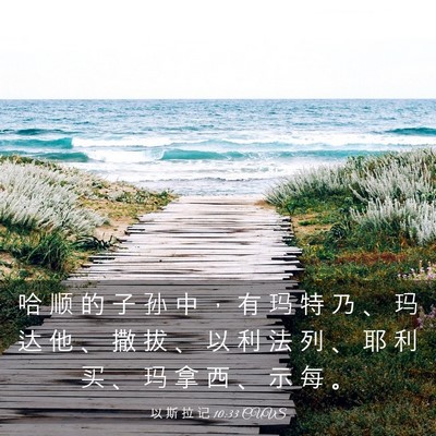 Picture 03 - 以 斯 拉 记 10:33 CUVS - 哈 顺 的 子 孙 中 ， 有 玛 特 乃 、 - Bible Verse Picture