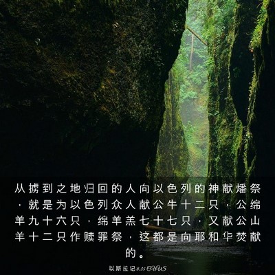 Picture 03 - 以 斯 拉 记 8:35 CUVS - 从 掳 到 之 地 归 回 的 人 向 以 色 - Bible Verse Picture