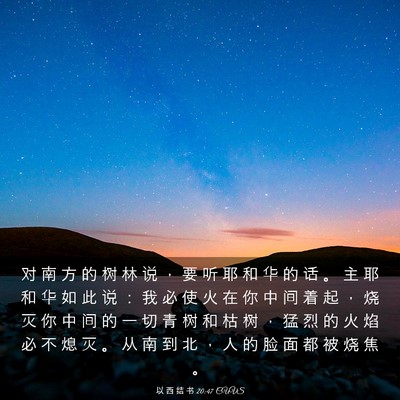 Picture 03 - 以 西 结 书 20:47 CUVS - 对 南 方 的 树 林 说 ， 要 听 耶 和 - Bible Verse Picture